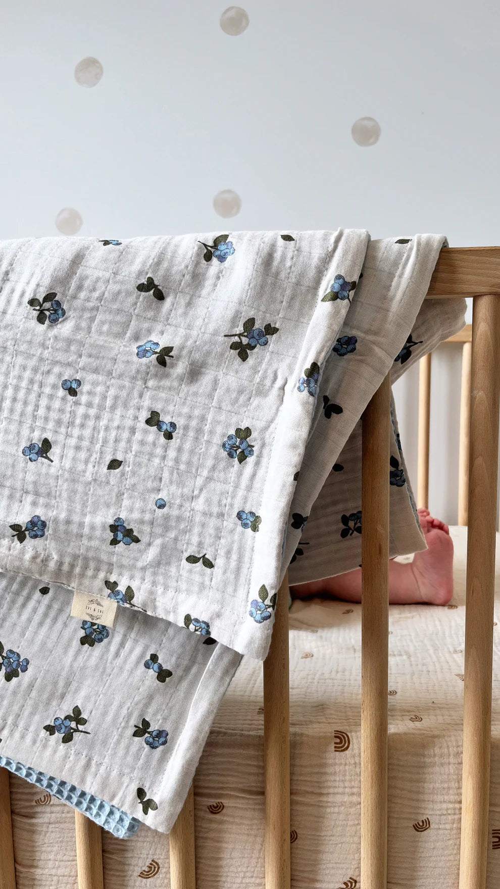 Mousseline de coton doublée gaufrée - Bleuets