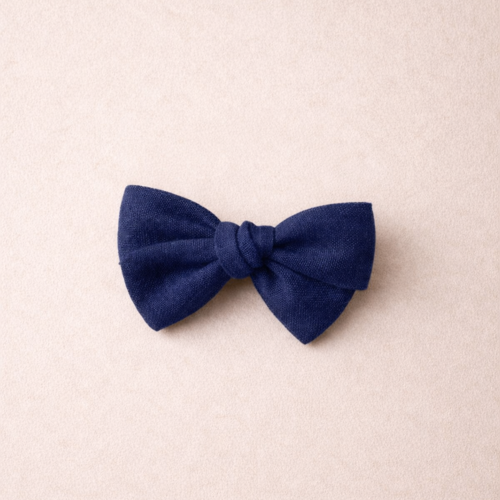 Linen Hair Bow – Blueberry